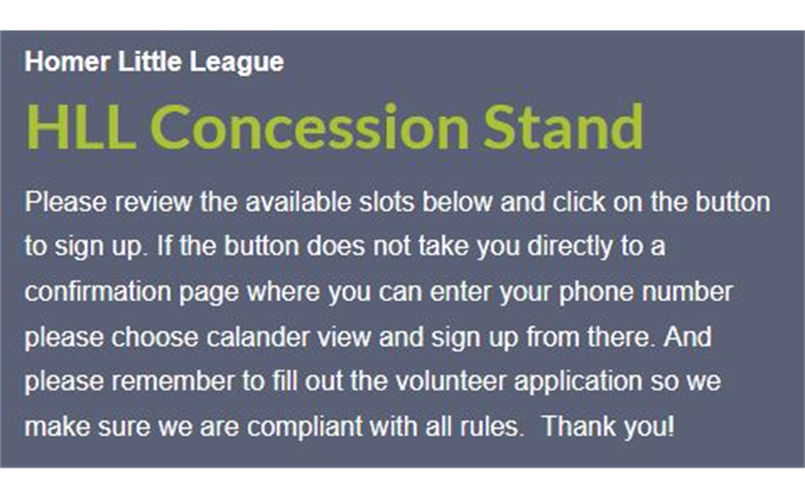 Concession Stand Volunteers Needed